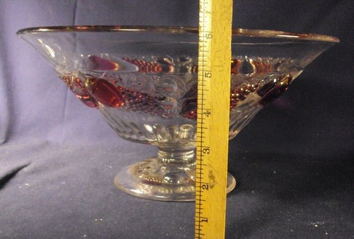 Westmoreland Della Robbia Bowl large footed 11.75" ruby stained fruit N - Picture 4 of 4