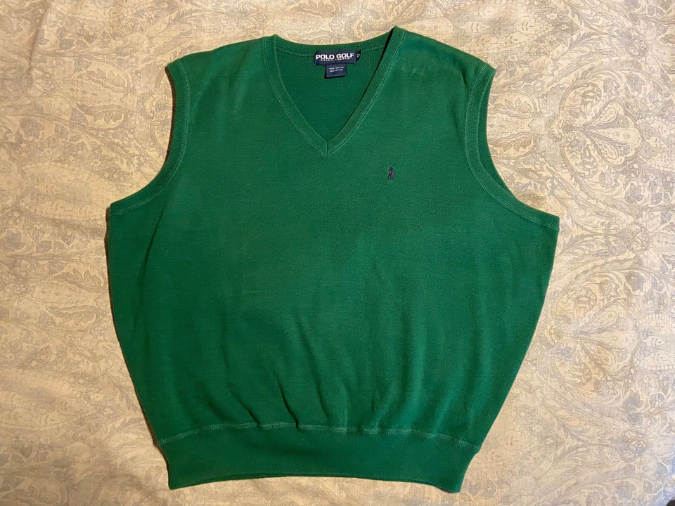 Polo Ralph Lauren Mens Sweater Vest XL Cotton Green Preppy Academia