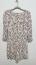 Ella Moss Womens Chevron Print Romper Long Sleeves Pink Black Pockets Small