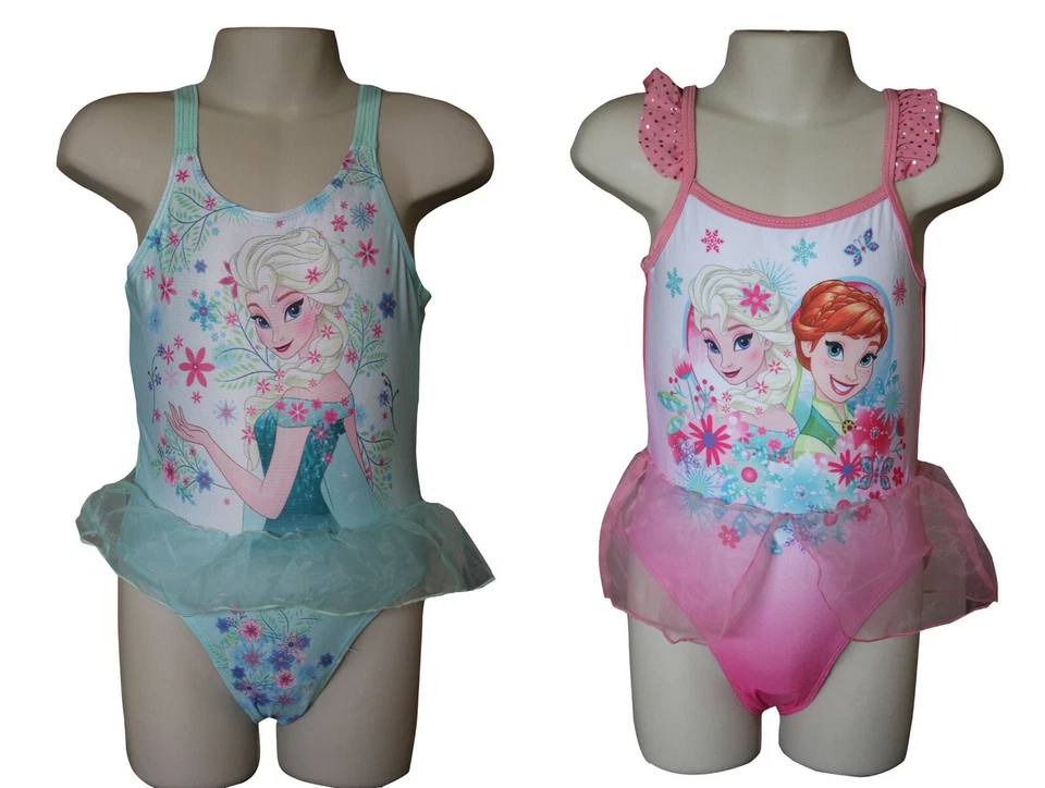 Disney Frozen Elsa Anna Filles Maillot de Bain one piece Vert/Rose - Photo 1/1