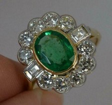 2.98Ct Green Oval Cut Halo CZ-Stone Cluster Engagement Ring 925 Sterling Silver