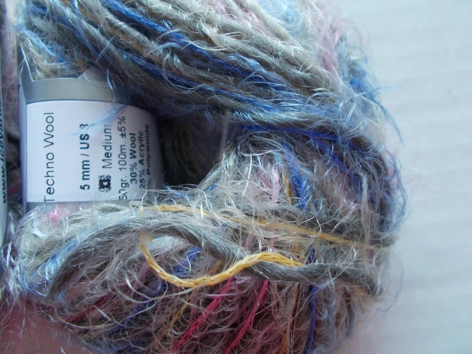 Hilos de hielo Techno lana hilo de pestañas suave, caqui/amarillo/azul, lote de 2 (110 yardas ea) Foto 2 de 2