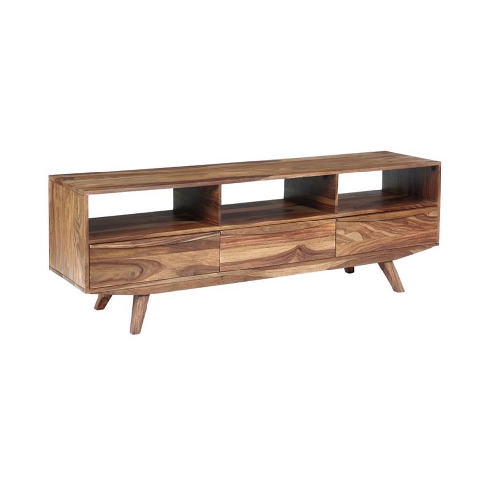 Pemberly Row Modern Solid Sheesham Wood TV Stand in Light Brown