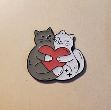 Grey and White Cats with Heart Magnetic Needle Minder Cross Stitch Embroidery
