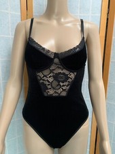 SHEIN Velour Lace Bodysuit Tank Cami Black Size S/4