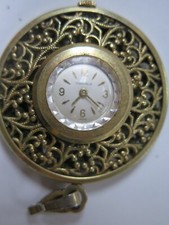 Caravelle Japan Pocket Watch Pendant Chain GoldTone Filigree Manual NON RUN