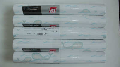 5 Rollen Papier-Prägetapete AS Creation 30338-2 blau-weiss gemustert Anf. 4A
