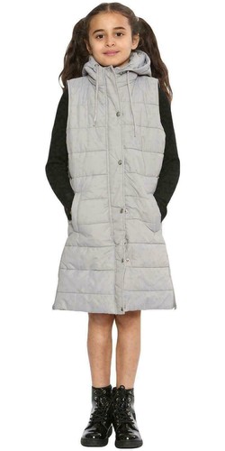 Girls Kids Long line Gilet Hooded Lined Body Warmer Sleeveless Jackets 5-14 yrs - Picture 8 of 9