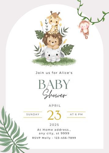 Animal Safari Baby Shower Invitation | Printable Invitation | Personalised - Picture 2 of 3
