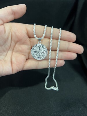 925 Sterling Silber Herren St Benedikt San Benito Medaille & Seil Kette 18 22 26 30