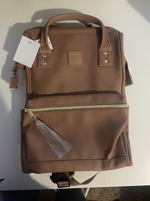 Kah&Kee Faux-Leather Backpack Diaper Bag with Laptop 