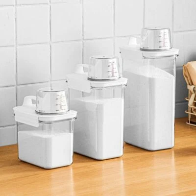 2x Waschmittelspender Mit Messbecher Luftdichter Waschpulver Aufbewahrungsbox - Bild 1 von 4