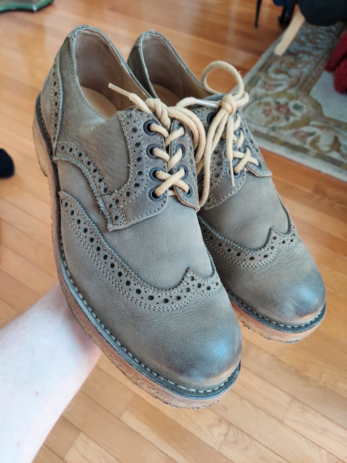 SAOLA Indossato 3X Frye 84435 oliva ardesia nabuk punta alare derby suola crepe bucks uomo 10 D