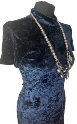 Alexa Chung For M&S Blue Velvet Valour Style Cap Sleeve Evening Dress uk 8  Eu 36 | eBay