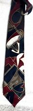 Chez Roffe' Designer Tie Men's Necktie Red Blue Brown Geometric Silk 60x4"