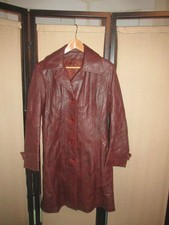 Vtg 70's Long Women 100% Leather Jacket Boho Trench Coat Oxblood