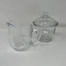 Elegant Classic Creamer and Covered Sugar Bowl Set 3 Pcs Clear Glass