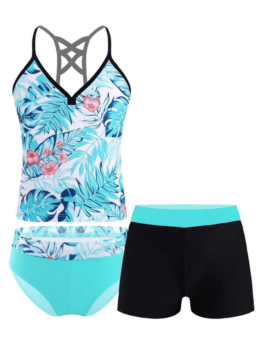 GRACE KARIN Mädchen Tankini 3-teilig – Hellblau, Größe 6-7 Jahre | Ärmellos, Mit Reißverschluss