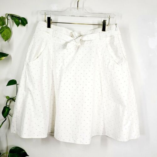 THEORY White Mini Skirt 8 MEDIUM Eyelet High Waist Polka Dot