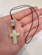 Glow Cross Car Mirror Hanger, Green Cross Car Charm, Glow In Dark Cross