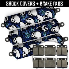 Cubiertas de amortiguador delanteras + traseras azul calavera + pastillas de freno para Yamaha Banshee 90-06 Warrior