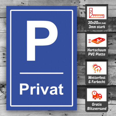 Privatparkplatz Schild Parkverbot Halteverbot Blau Parken verboten 30x20cm #153