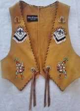 Vtg Leather Suede South Western Vest Indian Kachinas Seed Bead Thunderbirds Ooak
