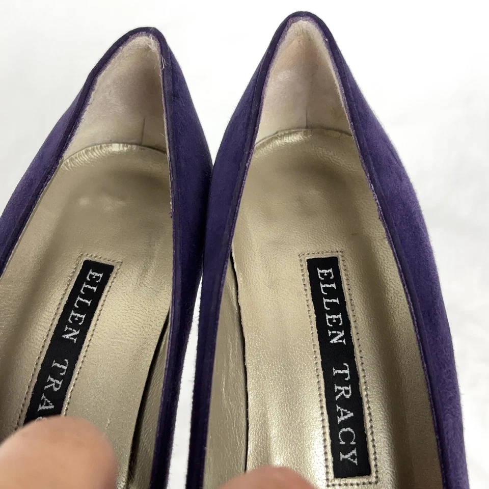 Zapatos de tacón ELLEN TRACY para mujer talla 5 B púrpura gamuza hechos en ITALIA falta gorra de tacón Foto 4 de 4
