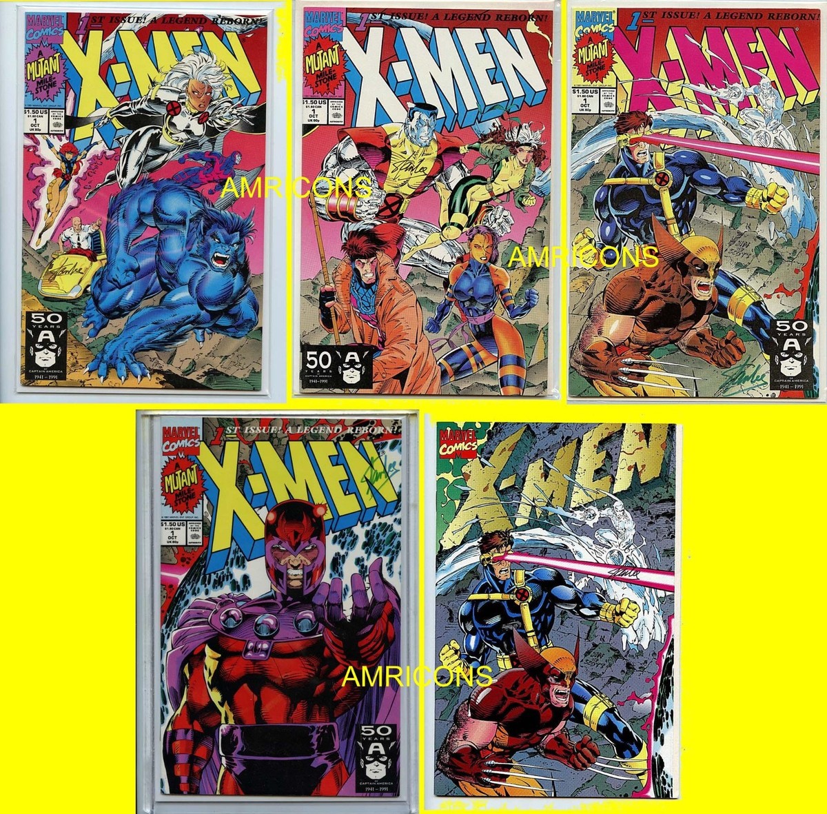 X-Men #1A - 1E Stan Lee Signed 5 Book set LTD COA 1991