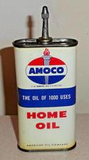 AMERICAN OIL CO 3 Oz Lead Top Home Oil Can - Old AMOCO Vintage Handy Oiler Tin