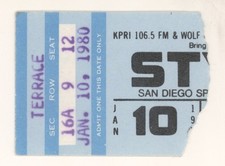 Styx 1/10/80 San Diego CA Sports Arena Concert Rare Ticket Stub
