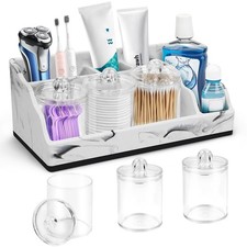 Bathroom Organizer Countertop Toothbrush Holder with 3 Dispensers Rack Set