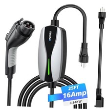 Chargeur EV Niveau 1/2, Chargeur Voiture Électrique 16Amp 25FT 16A Chargeur EV Argent