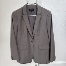 Ann Taylor Loft Wool Lycra Blazer Suit Jacket Gray Brown 4P One Button Capsule