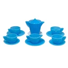 Vintage Akro Agate Play Time Childrens Dishes Azure White Milk Depression Glass