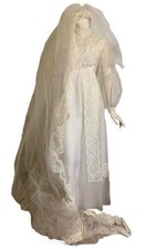 True Vintage 1960s Empire Waist Wedding Dress and Long Veil