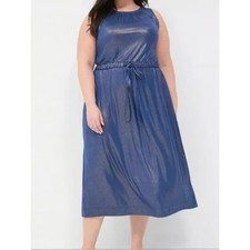 Lane Bryant Sleeveless Knit Midi Dress Plus Size 22/24 Blue Gold Metallic