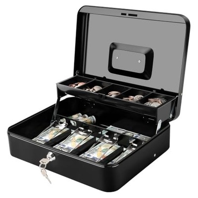 Jssmst Cash Box with Key Lock - 1mm Thick Metal Money Box for Garage Sales, Yard