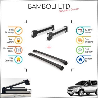 Bamboli 19'' Ski Carrier & Black Cross Bar Set For Ssangyong Kyron 05-Up 4pcs