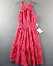 Vince Camuto Sleeveless Eyelet Midi Dress Women's 8 Pink Back Zip Closure