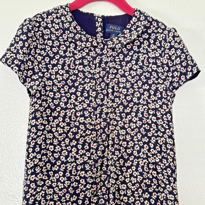 Polo Ralph Lauren Dress Girls 6X Blue White Small Daisies Tennis Drop Waist