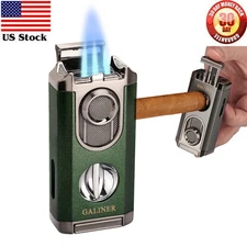 Galiner Travel Cigar 3 Jet Flame Torch Lighter Stainless V-Cutter Punch Gift