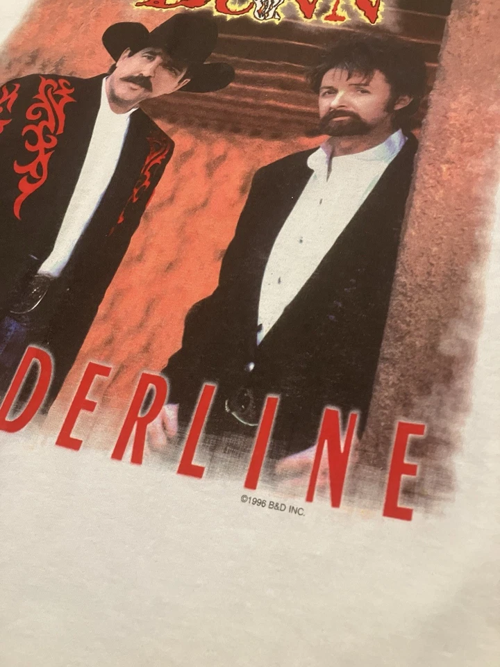 Vintage Brooks & Dunn Borderline 1996 Tour Tee Delta White USA Made Mens XL - Image 2 of 4