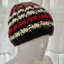 BULA Brown Red And White Striped Beanie Winter Hat