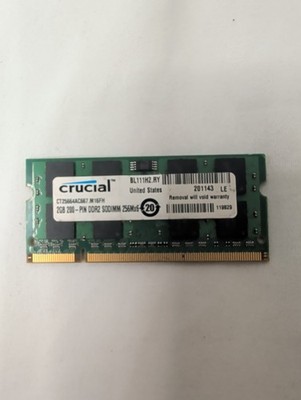 CT25664AC667.16FHZ Crucial 2GB DDR2 SoDimm Non ECC PC2-5300 667Mhz Memory