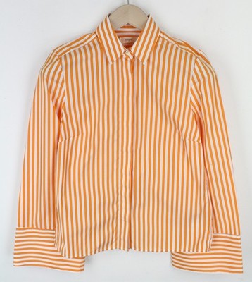 SUISTUDIO Curtis Damen UK8R orange Baumwolle gestreift Schlagärmel Shirt *