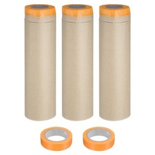 3Rolls Pre-Taped Masking Film, 17.7ft x 49ft with 2 Extra Painters Tape, Orange