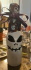 Handmade Hand-Painted Skull Bottle Decor w/ Ribbon Bow & Fabric Topper — photo 2