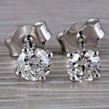 4.00Cts. Round Shape Certified White Diamond Studs In 925 Silver - Tariffs Free