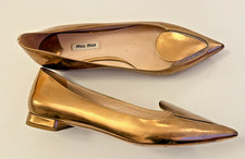 Miu Miu ballerine scarpe di lusso da donna a punta, pelle metallizzata oro, Prada taglia 39,5, top